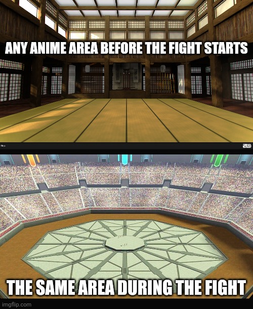 Anime Battle Logic | ANY ANIME AREA BEFORE THE FIGHT STARTS; THE SAME AREA DURING THE FIGHT | image tagged in how,anime,logic | made w/ Imgflip meme maker