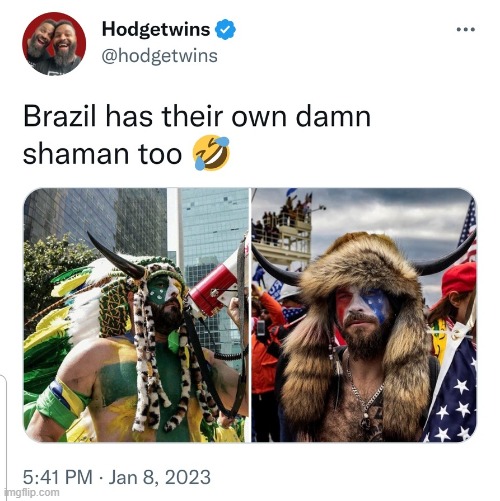Based Brazil | image tagged in brazil,usa,shaman,wolfman,elections | made w/ Imgflip meme maker