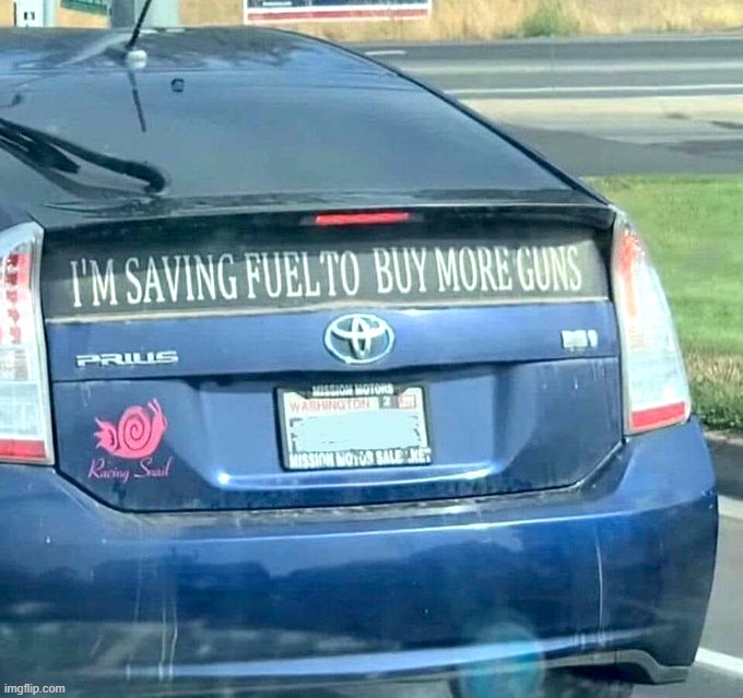 Less Fuel. More Guns. | image tagged in guns,2nd amendment,prius,money,conservatives | made w/ Imgflip meme maker