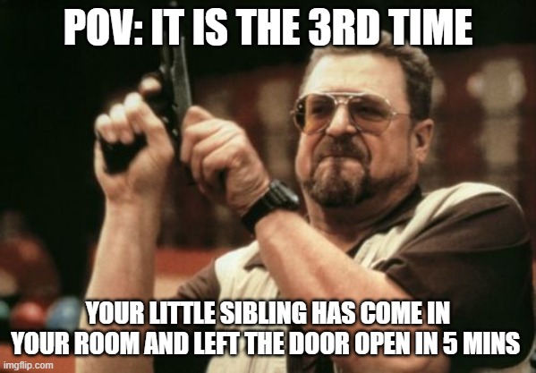 the annoying sibling | POV: IT IS THE 3RD TIME; YOUR LITTLE SIBLING HAS COME IN YOUR ROOM AND LEFT THE DOOR OPEN IN 5 MINS | image tagged in memes,am i the only one around here | made w/ Imgflip meme maker
