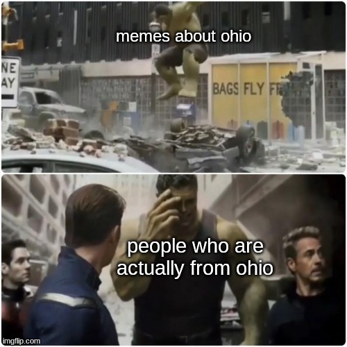 ohio is normal (maybe?) | memes about ohio; people who are actually from ohio | image tagged in regretful hulk,ohio,memes | made w/ Imgflip meme maker