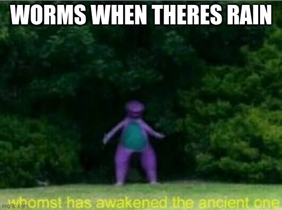 Whomst has awakened the ancient one | WORMS WHEN THERES RAIN | image tagged in whomst has awakened the ancient one | made w/ Imgflip meme maker