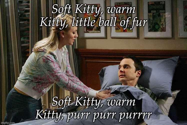 Soft Kitty, warm Kitty, little ball of fur; Soft Kitty, warm Kitty, purr purr purrrr | made w/ Imgflip meme maker