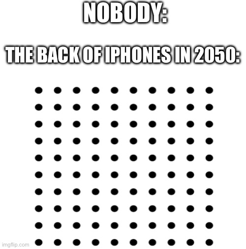 The iPhone 41 in 2050 | NOBODY:; THE BACK OF IPHONES IN 2050: | image tagged in memes | made w/ Imgflip meme maker