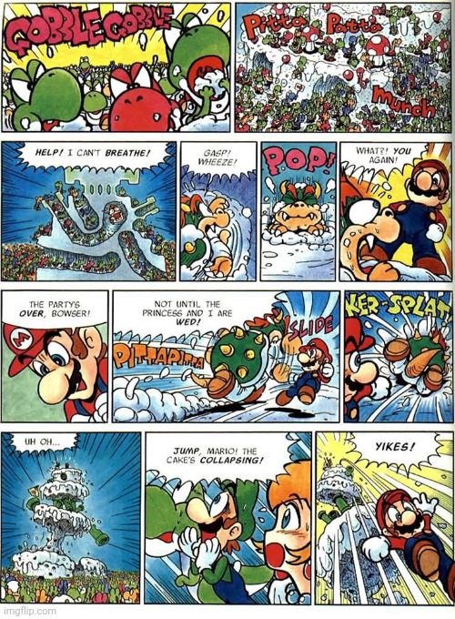 The cake collapse | image tagged in mario,bowser,cake,peach,comics,comics/cartoons | made w/ Imgflip meme maker