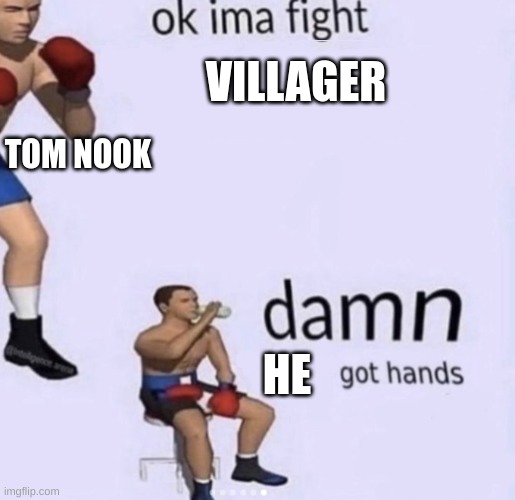 damn got hands | VILLAGER; TOM NOOK; HE | image tagged in damn got hands | made w/ Imgflip meme maker