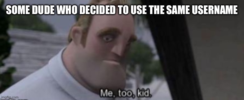 me too kid | SOME DUDE WHO DECIDED TO USE THE SAME USERNAME | image tagged in me too kid | made w/ Imgflip meme maker