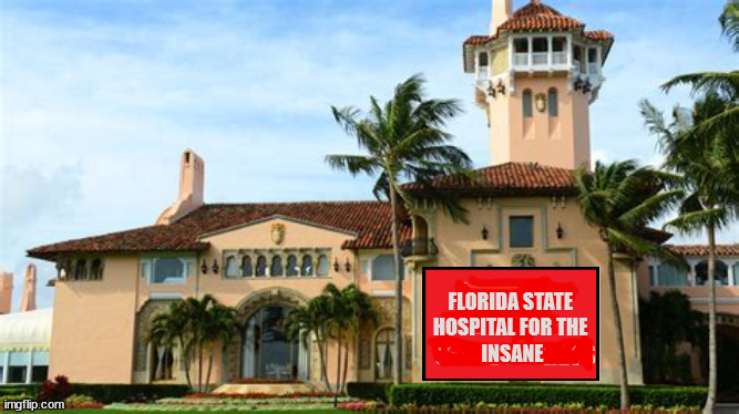 Florida State Hospital |  FLORIDA STATE 
HOSPITAL FOR THE 
INSANE | image tagged in mar-a-lago,scam,donald trump,nut house,bolsonaro | made w/ Imgflip meme maker