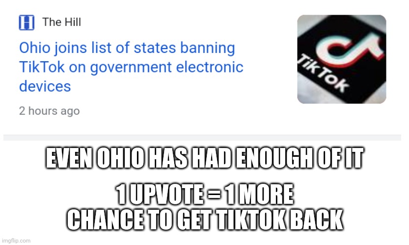 Even Ohio themselves have had enough of Ohio memes | EVEN OHIO HAS HAD ENOUGH OF IT; 1 UPVOTE = 1 MORE CHANCE TO GET TIKTOK BACK | image tagged in ohio,tiktok,banned,stop reading the tags | made w/ Imgflip meme maker