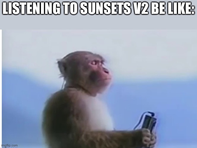 LISTENING TO SUNSETS V2 BE LIKE: | image tagged in monkey,friday night funkin | made w/ Imgflip meme maker