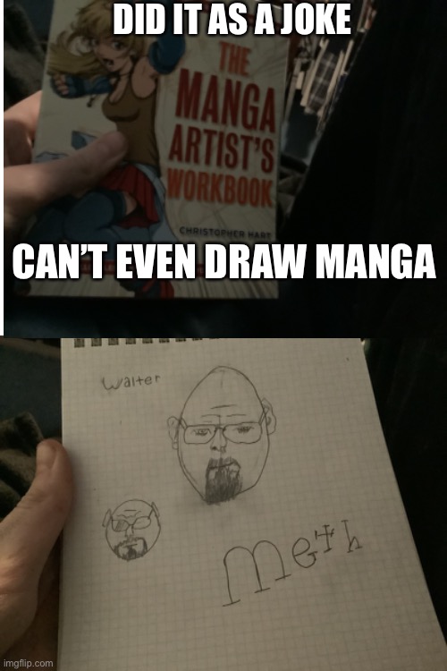 It was a birthday present (pretty sure) and had it for a while. I don’t draw manga that good | DID IT AS A JOKE; CAN’T EVEN DRAW MANGA | image tagged in walter white,drawing | made w/ Imgflip meme maker