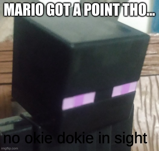 Enderman stare | MARIO GOT A POINT THO... no okie dokie in sight | image tagged in enderman stare | made w/ Imgflip meme maker