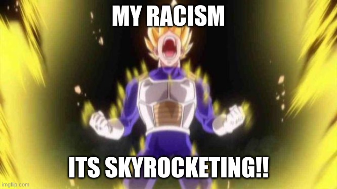 vegeta | MY RACISM ITS SKYROCKETING!! | image tagged in vegeta | made w/ Imgflip meme maker
