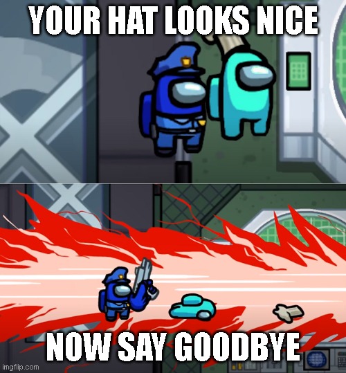 among us kill | YOUR HAT LOOKS NICE; NOW SAY GOODBYE | image tagged in among us kill | made w/ Imgflip meme maker