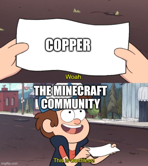 This is Worthless | COPPER; THE MINECRAFT COMMUNITY | image tagged in this is worthless | made w/ Imgflip meme maker