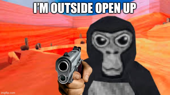 gorilla tag | I’M OUTSIDE OPEN UP | image tagged in gorilla tag | made w/ Imgflip meme maker