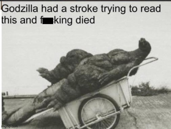 Godzilla | image tagged in godzilla,memes,godzilla had a stroke trying to read this and fricking died | made w/ Imgflip meme maker