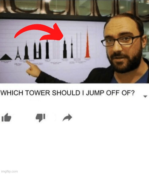 WHICH TOWER SHOULD I JUMP OFF OF? | image tagged in which tower should i jump off of | made w/ Imgflip meme maker
