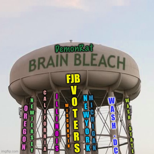 Low Hanging Fruit | DemonRat; FJB
V
O
T
E
R
S; C
A
L
I
F
O
R
N
I
A; I
L
L
I
N
O
I
S; N
E
W

Y
O
R
K; M
I
C
H
I
G
A
N; W
A
S
H
.
D
C; N
E
W
J
E
R
S
E
Y; W
A
S
H
.
S
T
A
T
E; W
I
S
C
O
N
S
I
N; O
R
E
G
O
N | image tagged in brain bleach tower,plus you need a much huger gigantic tank,globalists leftists flb voters kissmyass | made w/ Imgflip meme maker