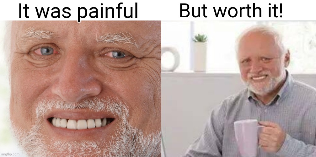 It was painful But worth it! | image tagged in hide the pain harold,memes | made w/ Imgflip meme maker