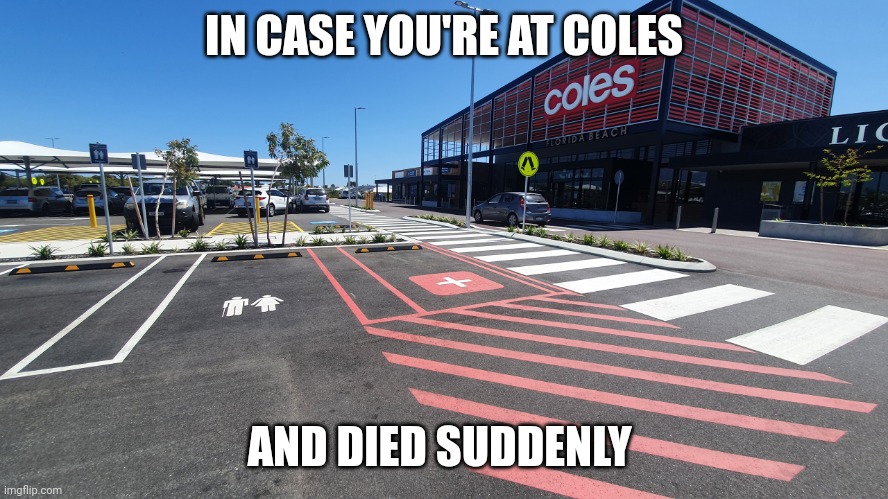 In Case You're at Coles and Died Suddenly | IN CASE YOU'RE AT COLES; AND DIED SUDDENLY | image tagged in in case you're at coles and died suddenly | made w/ Imgflip meme maker