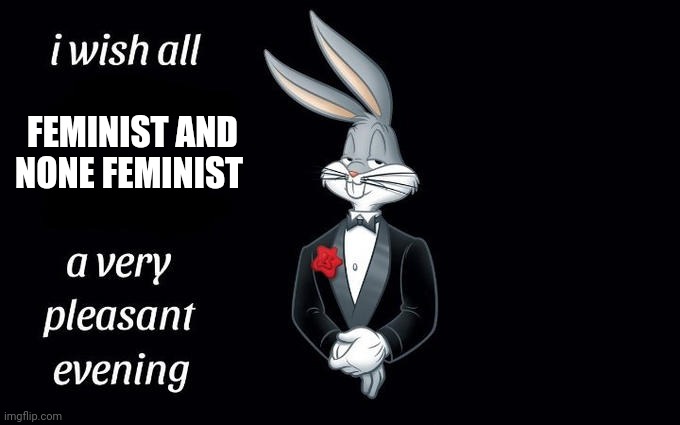 I just love every one, so, screw it | FEMINIST AND NONE FEMINIST | image tagged in i wish all the x a very pleasant evening | made w/ Imgflip meme maker