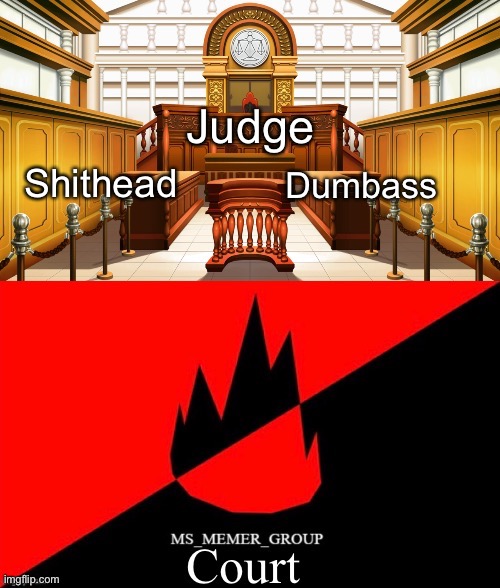 Msmg court | Judge; Shithead; Dumbass | image tagged in msmg court | made w/ Imgflip meme maker