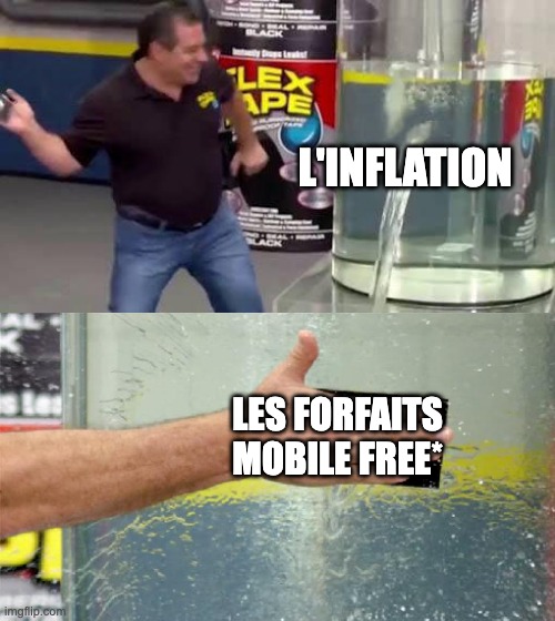 Flex Tape | L'INFLATION; LES FORFAITS MOBILE FREE* | image tagged in flex tape | made w/ Imgflip meme maker