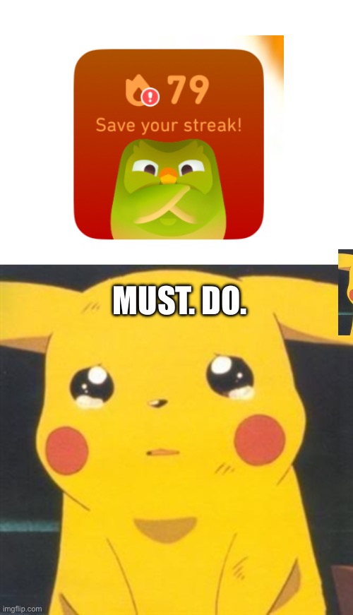 MUST. DO. | image tagged in i'm sorry sad pikachu | made w/ Imgflip meme maker