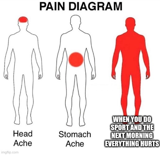 Is it just me that this happens to? | WHEN YOU DO SPORT AND THE NEXT MORNING EVERYTHING HURTS | image tagged in pain diagram,sport | made w/ Imgflip meme maker