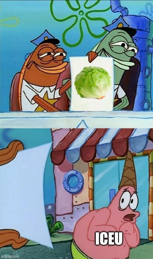 A piece of lettuce . . . Wow | ICEU | image tagged in patrick scared,why are you reading this | made w/ Imgflip meme maker