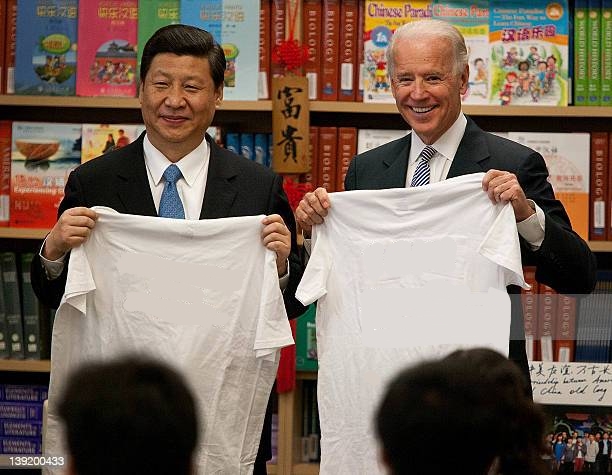 Joe Biden and Xi holding shirts Blank Meme Template