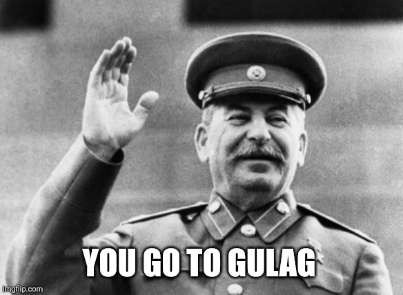 Stalin chad | YOU GO TO GULAG | image tagged in excuse me stalin,stalin,joseph stalin | made w/ Imgflip meme maker