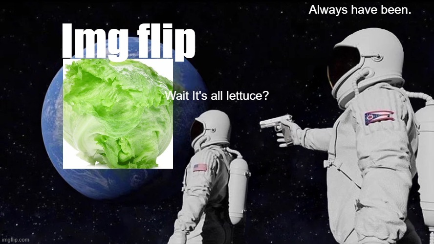 Imgflip be like... | Always have been. Img flip; Wait It's all lettuce? | image tagged in memes,always has been,iceu | made w/ Imgflip meme maker