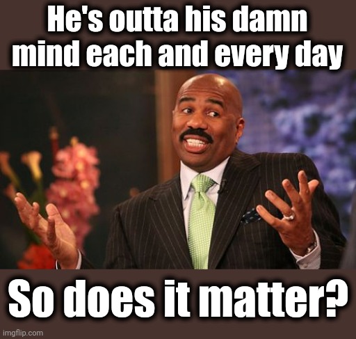 Steve Harvey Meme | He's outta his damn mind each and every day So does it matter? | image tagged in memes,steve harvey | made w/ Imgflip meme maker