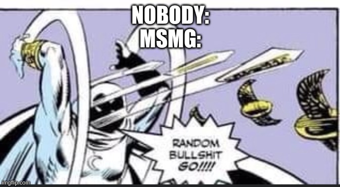 true | NOBODY:
MSMG: | image tagged in random bullshit go | made w/ Imgflip meme maker