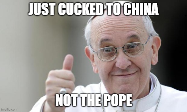 sedevacant | JUST CUCKED TO CHINA; NOT THE POPE | image tagged in pope francis | made w/ Imgflip meme maker