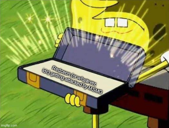 Spongebob box | Redceon (or whatever, idc) getting attacked by MSMG | image tagged in spongebob box | made w/ Imgflip meme maker
