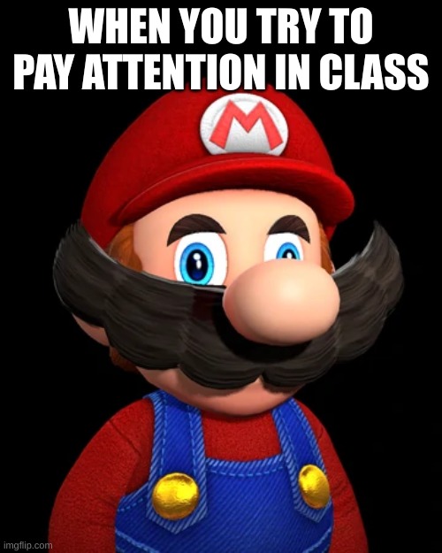 SMG4 Mario | WHEN YOU TRY TO PAY ATTENTION IN CLASS | image tagged in smg4 mario | made w/ Imgflip meme maker