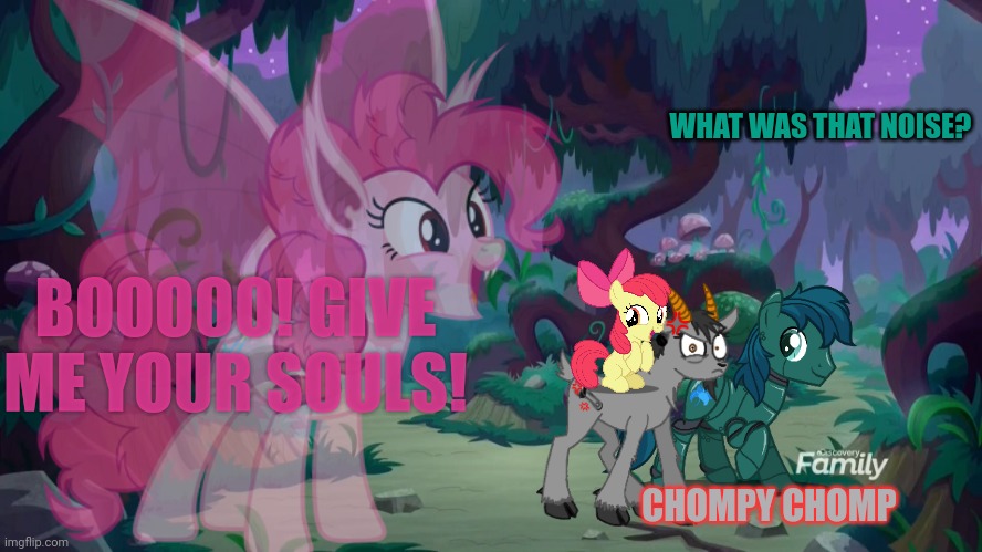 Pinkie bat returns |  WHAT WAS THAT NOISE? BOOOOO! GIVE ME YOUR SOULS! CHOMPY CHOMP | image tagged in pinkie pie,pinkie,bat,returns,mlp | made w/ Imgflip meme maker