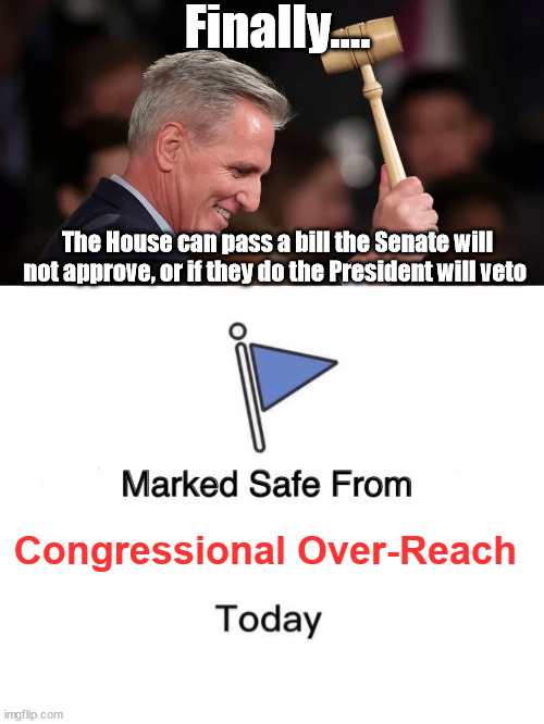 Elections Have Consequences | Finally.... The House can pass a bill the Senate will not approve, or if they do the President will veto; Congressional Over-Reach | image tagged in memes,marked safe from | made w/ Imgflip meme maker