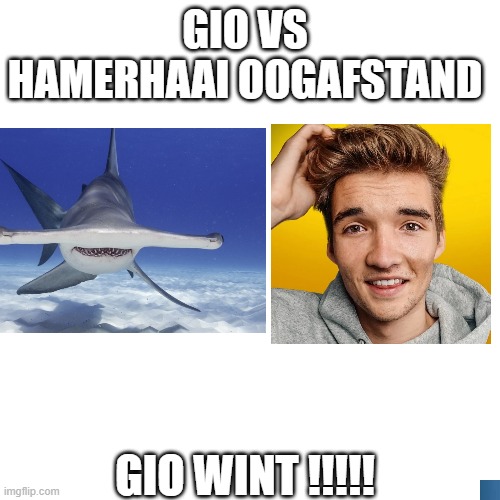 Blank Transparent Square Meme | GIO VS HAMERHAAI OOGAFSTAND; GIO WINT !!!!! | image tagged in memes,blank transparent square | made w/ Imgflip meme maker