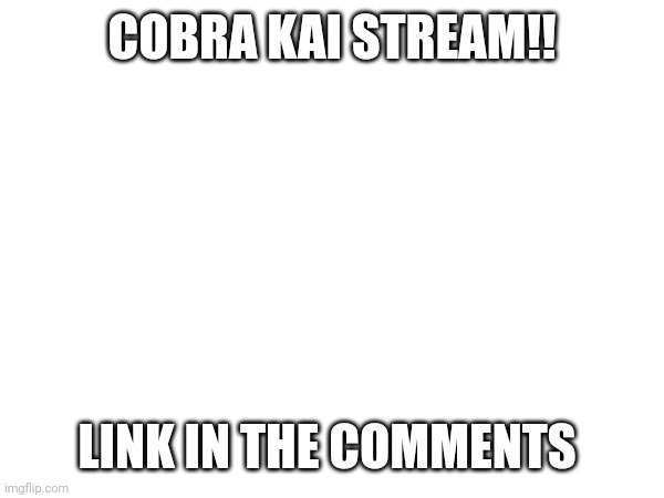 For Cobra Kai fans ;) | COBRA KAI STREAM!! LINK IN THE COMMENTS | image tagged in cobra kai,stream | made w/ Imgflip meme maker