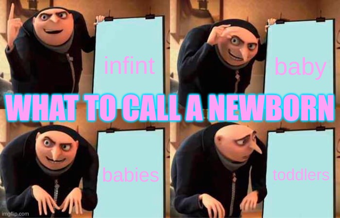 Gru's Plan Meme | infint; baby; WHAT TO CALL A NEWBORN; babies; toddlers | image tagged in memes,gru's plan | made w/ Imgflip meme maker