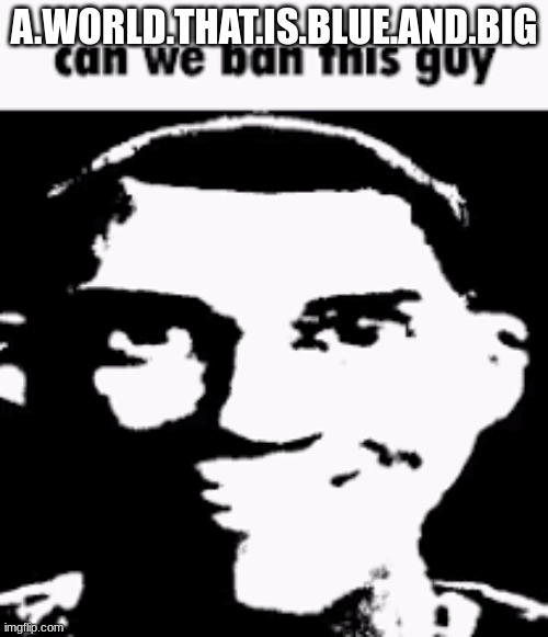 its blue I just love this picture | A.WORLD.THAT.IS.BLUE.AND.BIG | image tagged in can we ban this guy | made w/ Imgflip meme maker