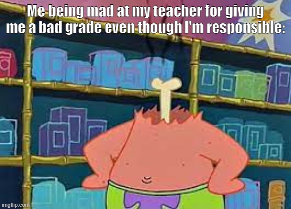 True | Me being mad at my teacher for giving me a bad grade even though I'm responsible: | image tagged in what,ok,fun,relatable | made w/ Imgflip meme maker