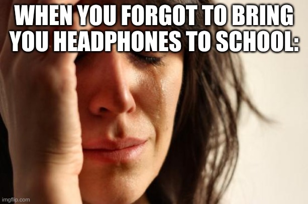 First World Problems | WHEN YOU FORGOT TO BRING YOU HEADPHONES TO SCHOOL: | image tagged in memes,first world problems | made w/ Imgflip meme maker