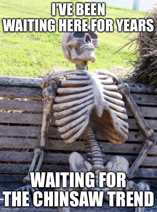 Make chinsaw a trend | I’VE BEEN WAITING HERE FOR YEARS; WAITING FOR THE CHINSAW TREND | image tagged in memes,waiting skeleton | made w/ Imgflip meme maker