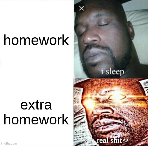 Sleeping Shaq | homework; extra homework | image tagged in memes,sleeping shaq | made w/ Imgflip meme maker