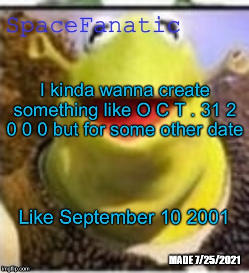 Ye Olde Announcements | I kinda wanna create something like O C T . 31 2 0 0 0 but for some other date; Like September 10 2001 | image tagged in spacefanatic announcement temp | made w/ Imgflip meme maker